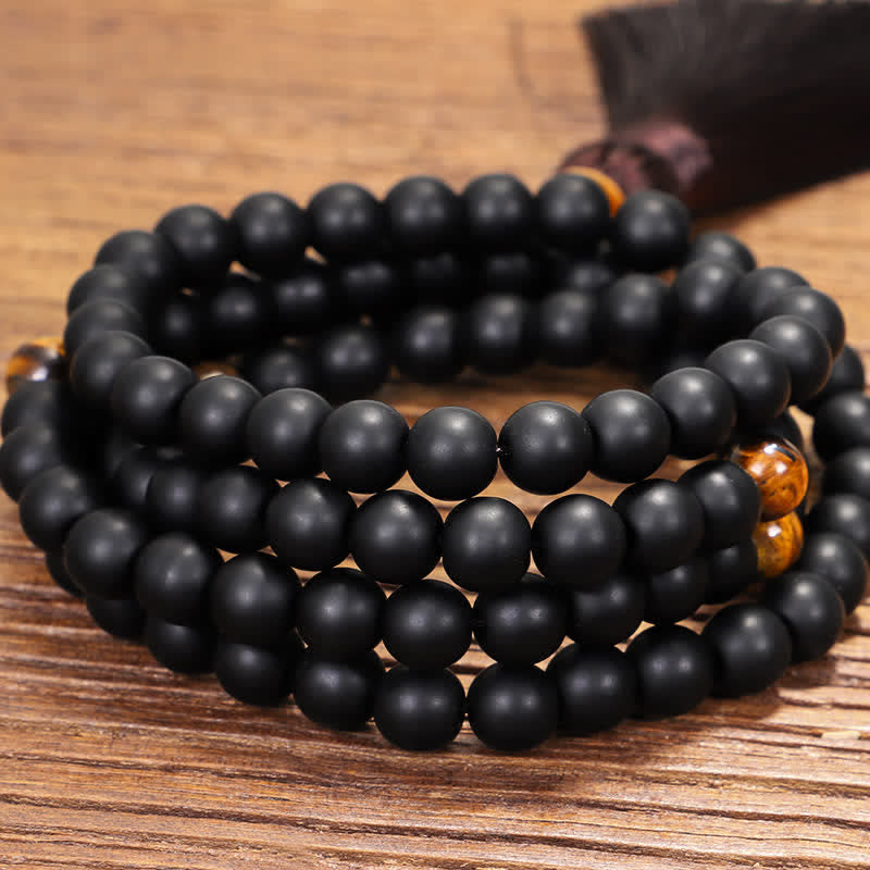 Nimara Ritual 108 Mala Beads Frosted Stone Tiger Eye Balance Bracelet Necklace Pendant
