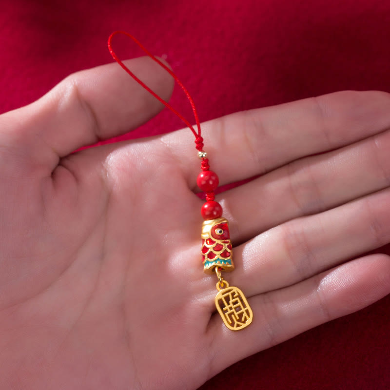 Nimara Ritual Koi Fish Cinnabar Attracting Wealth Wish Ruyi Charm Luck Phone Hanging Decoration