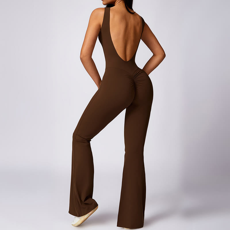 Nimara Ritual Women Casual Sleeveless Jumpsuit Flare Pants Sports Fitness Yoga Bodysuit