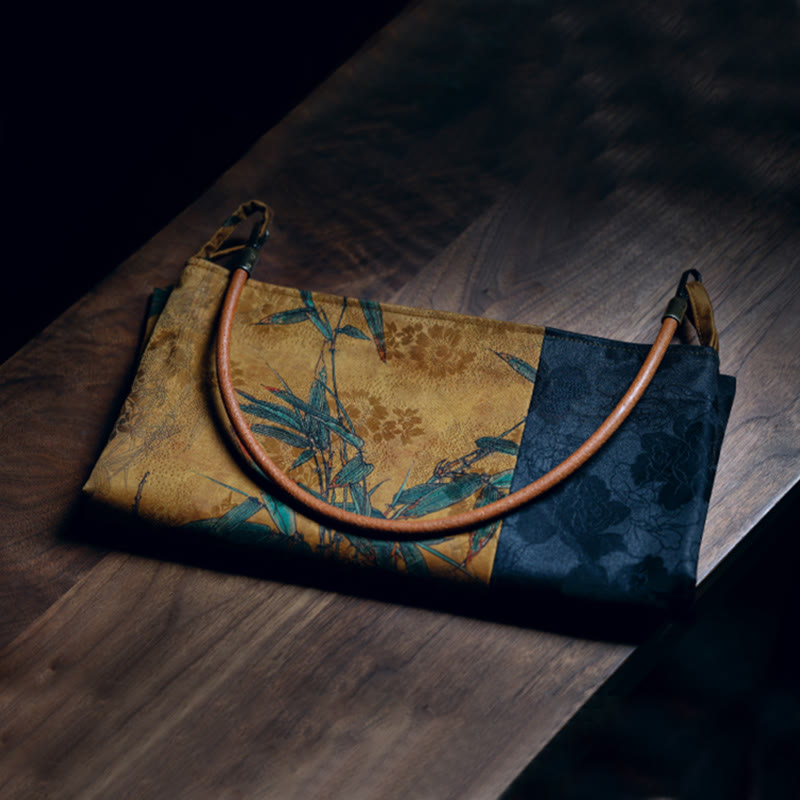 Nimara Ritual Bamboo Leaves Flower Butterfly Persimmon Shoulder Bag Handbag