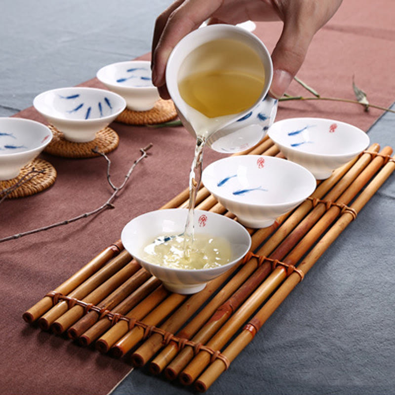 Nimara Ritual Jingdezhen Blue and White Porcelain Koi Fish Ceramic Teacup Kung Fu Tea Cups