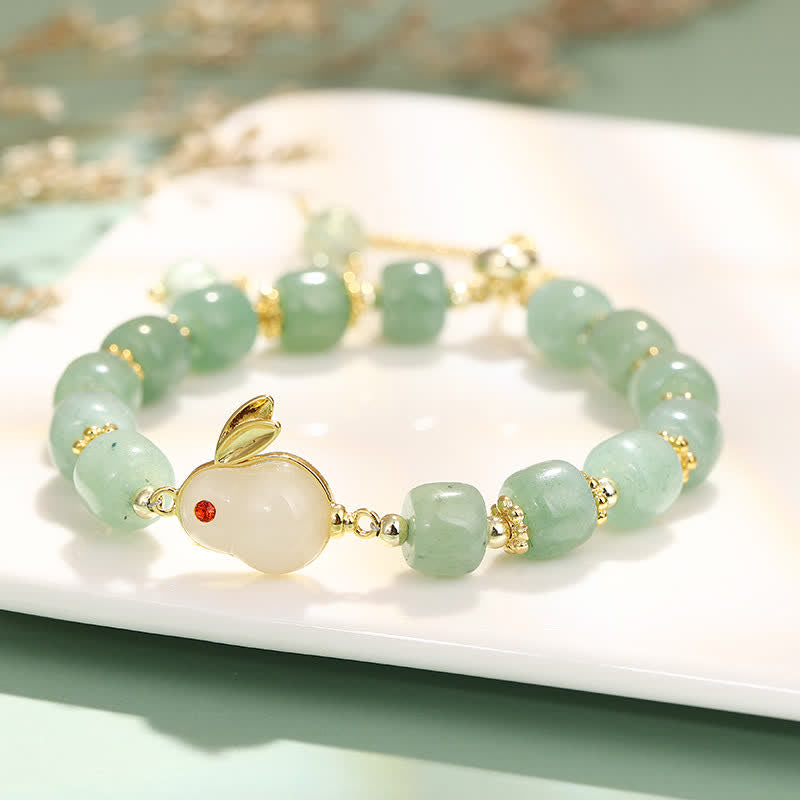 Nimara Ritual Year of the Rabbit Natural Green Aventurine Luck Bead Bracelet