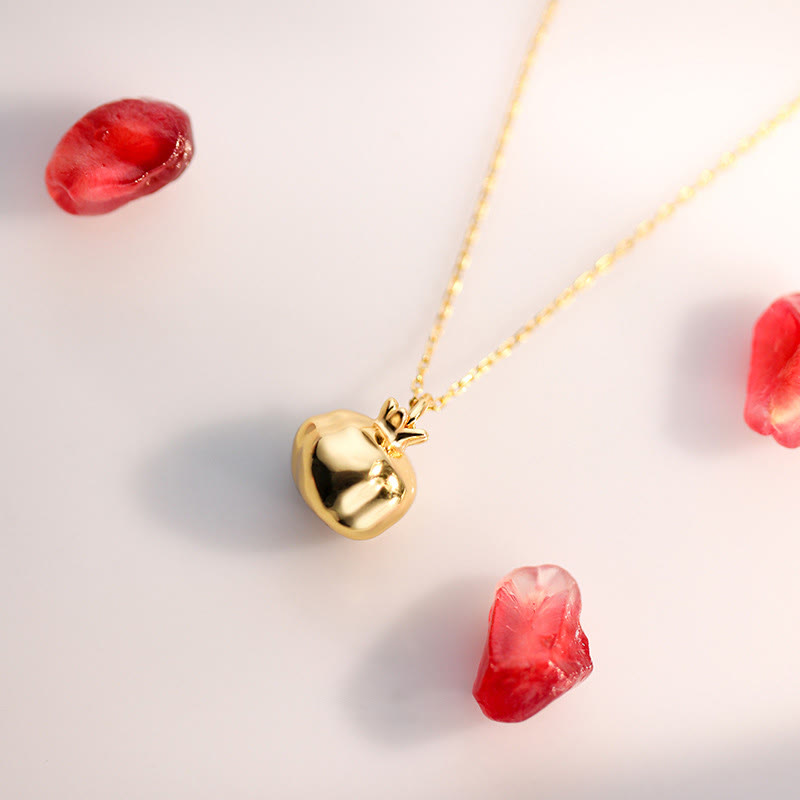 Nimara Ritual 925 Sterling Silver 18k Gold Plated Pomegranate Garnet Crystal Passion Charm Necklace Pendant