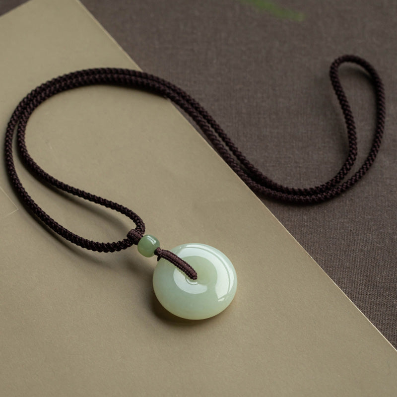 Nimara Ritual Natural Round Jade Peace Buckle Luck Prosperity Necklace Pendant