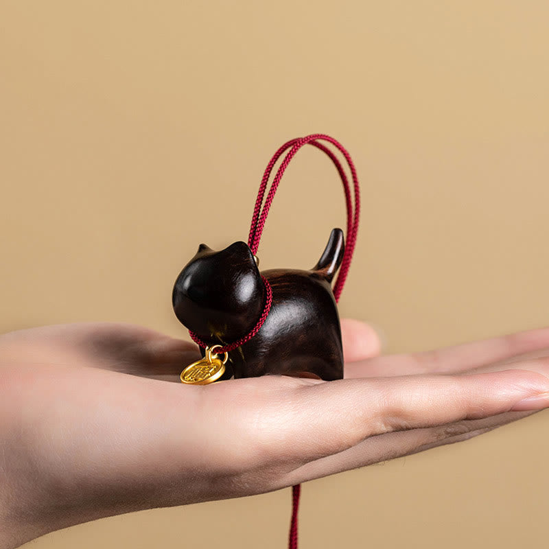 Nimara Ritual Ebony Wood Green Sandalwood Lucky Cat Fu Character Lucky Fortune Bell Balance Car Hanging Decoration