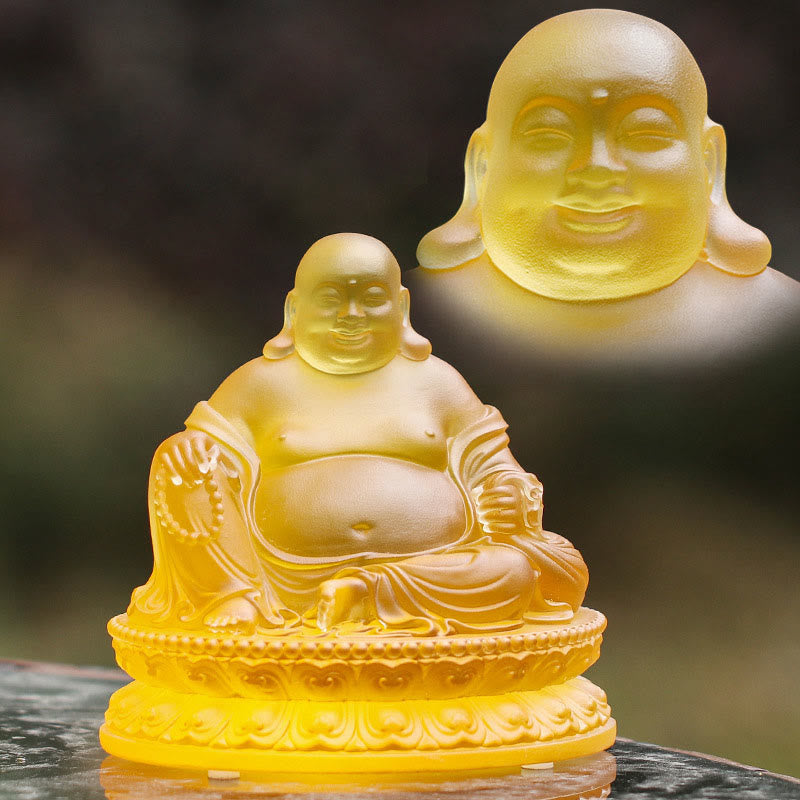 Nimara Ritual Handmade Laughing Buddha Figurine Liuli Crystal Art Piece Wealth Statue Home Decoration