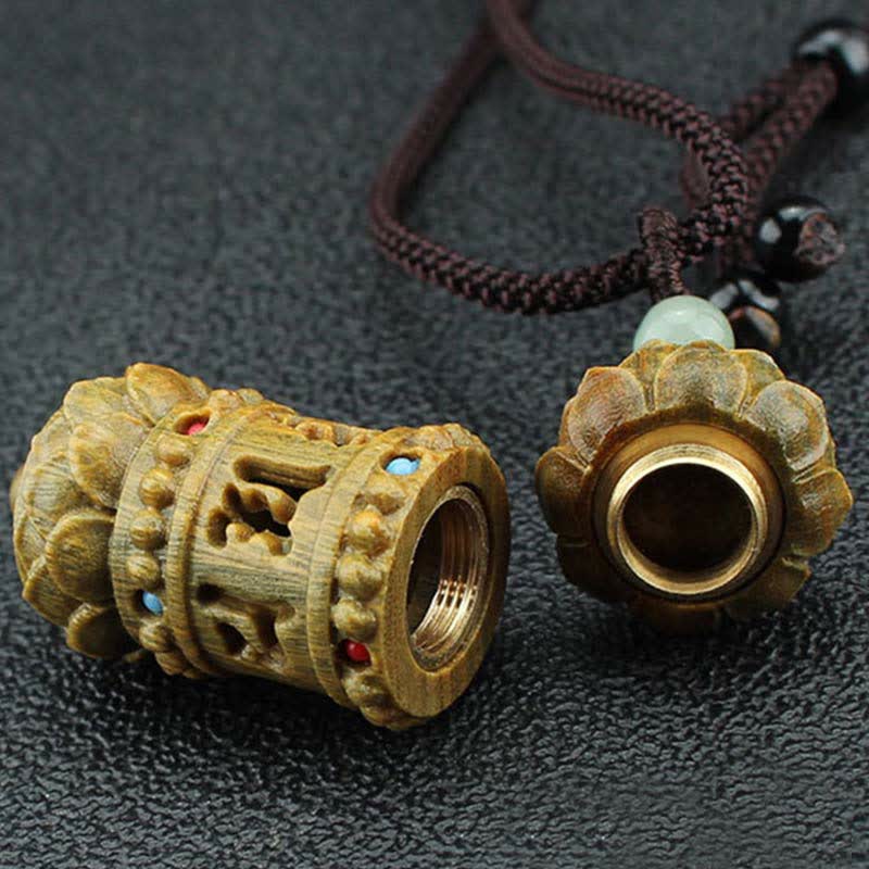 Nimara Ritual Tibet Green Sandalwood Rosewood Om Mani Padme Hum Lotus Positive Soothing Necklace Pendant