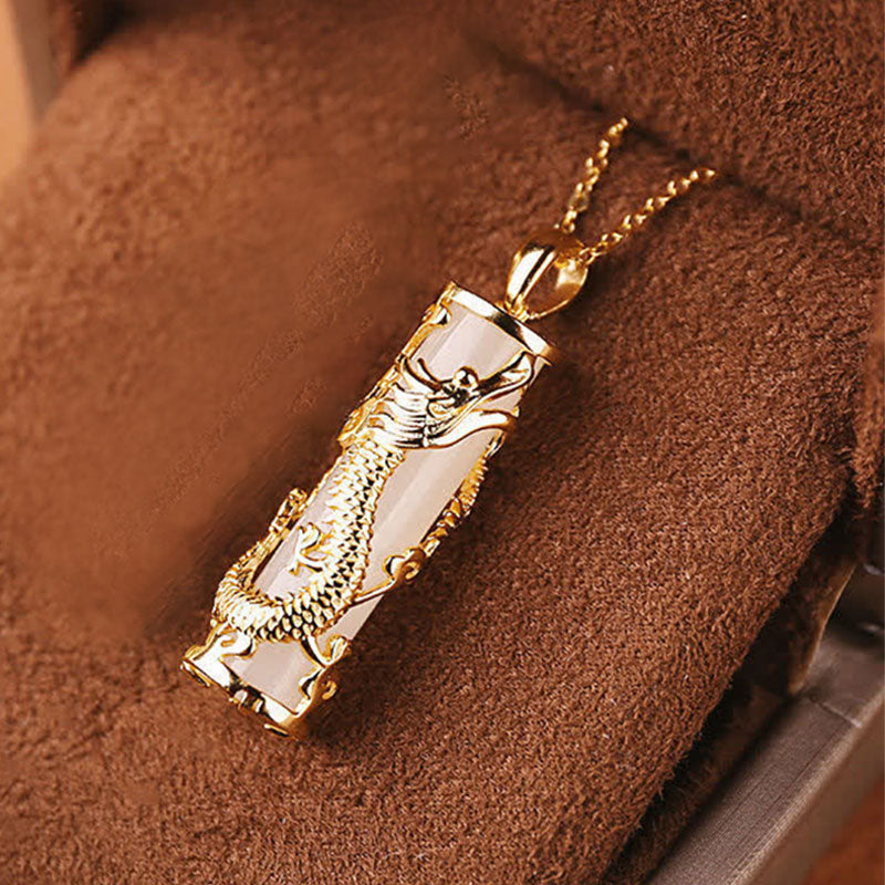 Nimara Ritual Jade Dragon Phoenix Copper Blessing Harmony Necklace Pendant