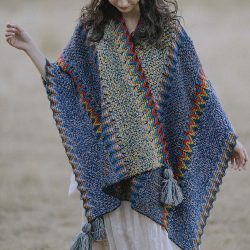 Nimara Ritual Tibetan Shawl Soft Warm Knitting Cloak Winter Tibetan Tassel Scarf