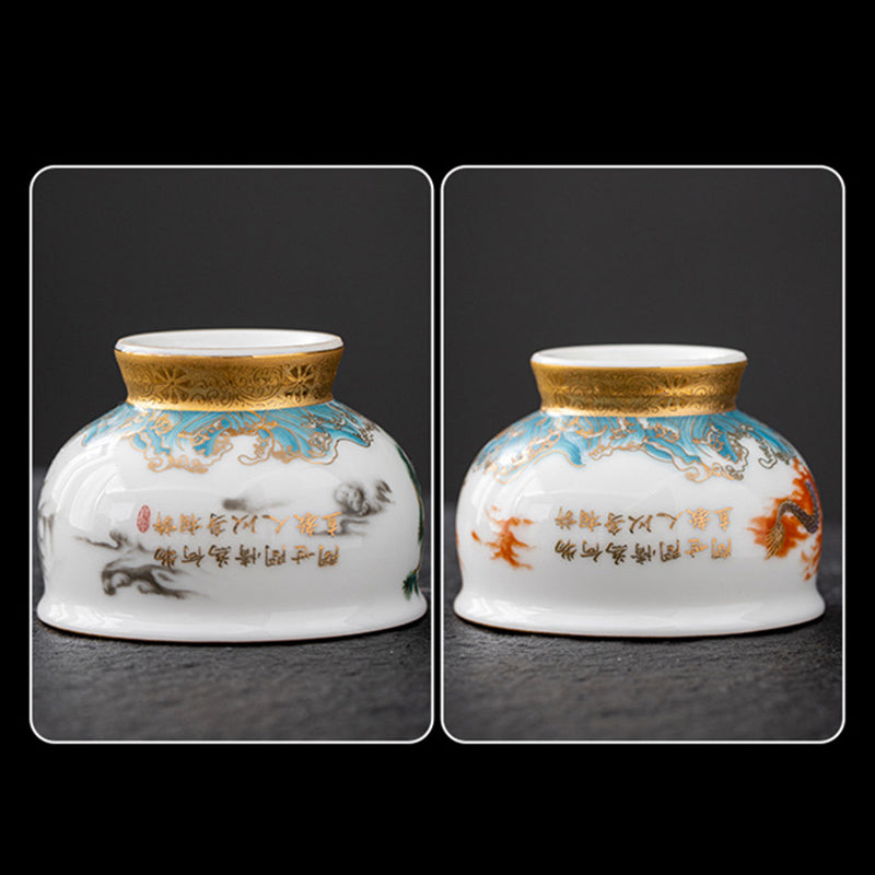 Nimara Ritual Golden Eagle Auspicious Dragon Sun Ocean Waves Gilt Ceramic Teacup Kung Fu Tea Cup