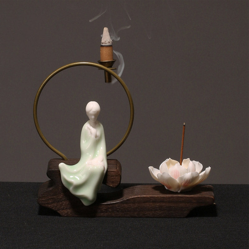 Nimara Ritual Ceramic Lotus Healing Meditation Incense Burner Decoration
