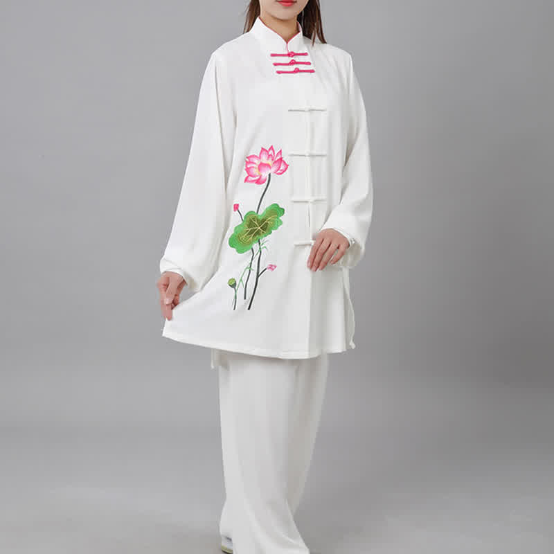 Nimara Ritual Lotus Flower Leaf Pattern Tai Chi Meditation Prayer Spiritual Zen Practice Clothing Women's Set