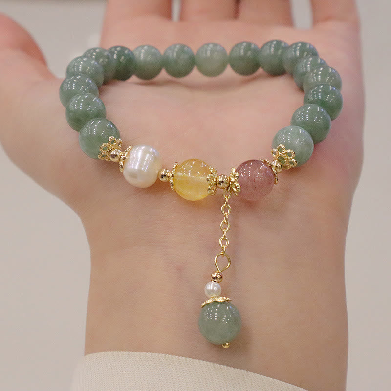 Nimara Ritual Jade Pearl Strawberry Quartz Abundance Luck Bead Charm Bracelet