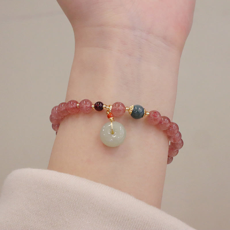 Nimara Ritual Natural Strawberry Quartz Jade Peace Buckle Coin Purse Healing Bracelet