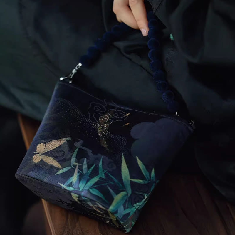 Nimara Ritual Small Bamboo Leaves Butterfly Peony Flowers Magpie Metal Chain Crossbody Bag Shoulder Bag Handbag