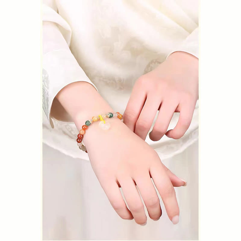 Nimara Ritual 14K Gold Plated Colorful Golden Silk Jade Peace Buckle Wealth Bracelet