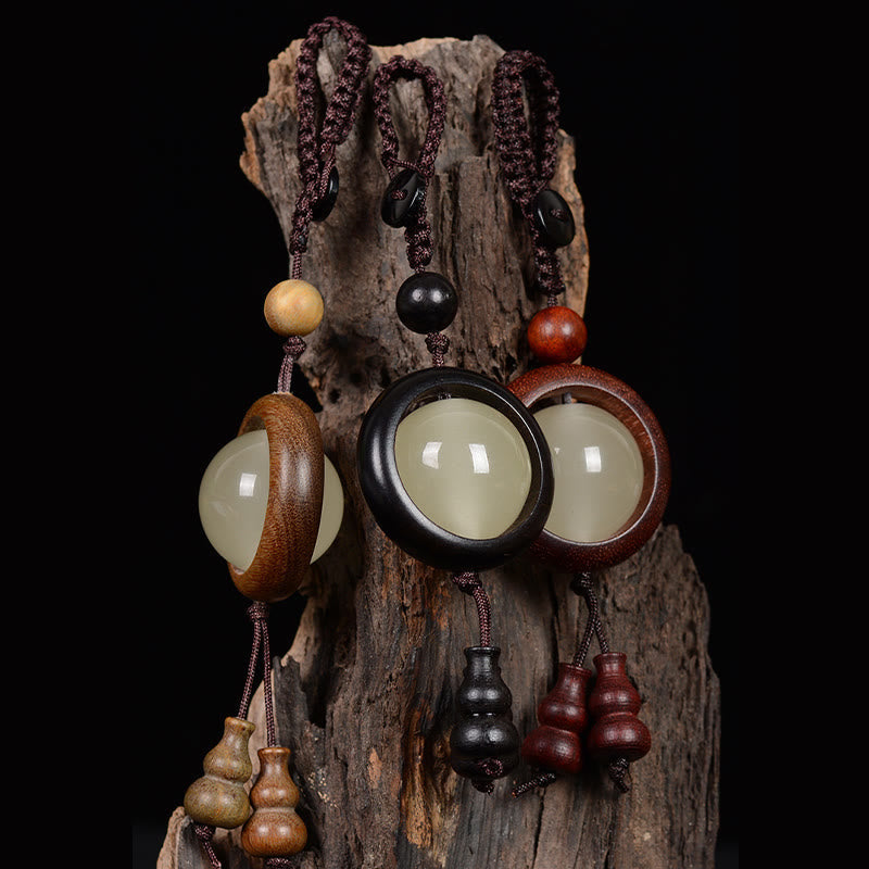 Nimara Ritual Red Sandalwood Ebony Wood Green Sandalwood Luminous Lucky Bead Gourd Peace Key Chain