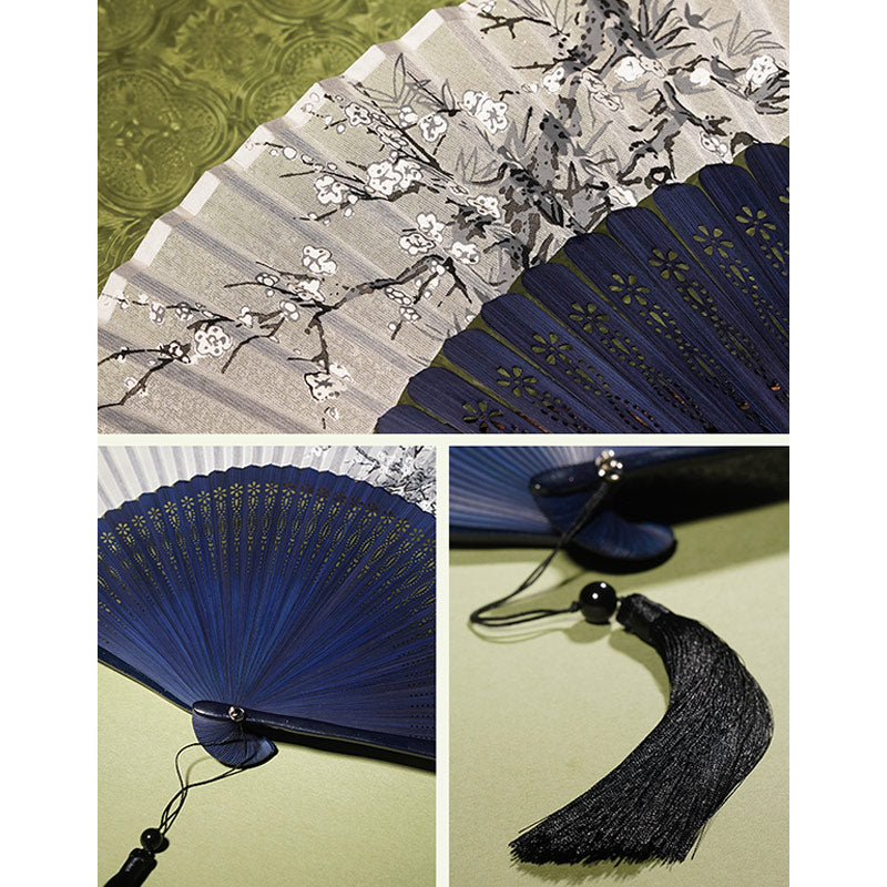 Nimara Ritual Ancient Flowers Branches Handheld Bamboo Folding Fan 21cm