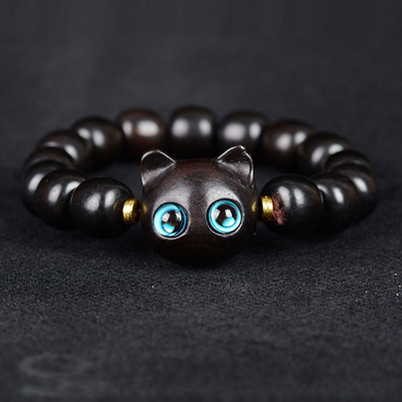Nimara Ritual Ebony Wood Green Sandalwood Red Sandalwood Lovely Cat Balance Bracelet