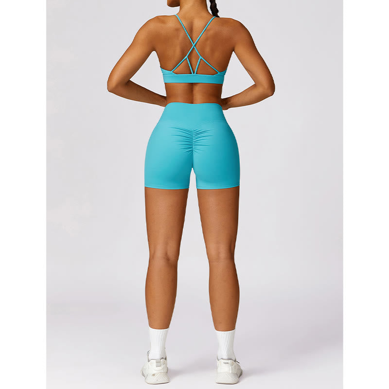 Nimara Ritual Gym Sports Yoga Backless Bra Crop Tank Top Breathable Shorts