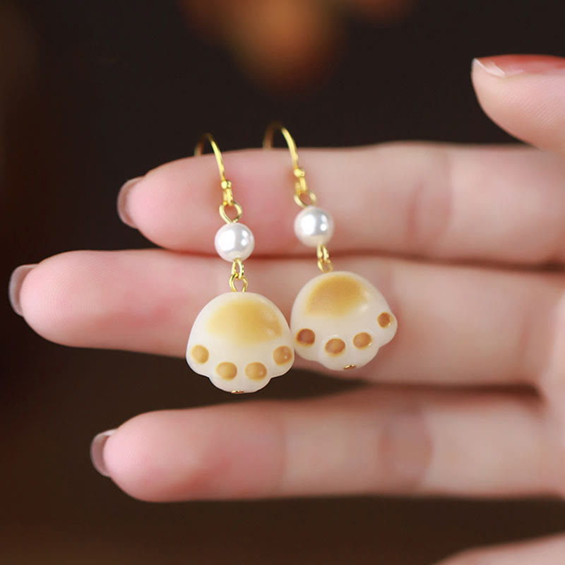Nimara Ritual Bodhi Seed Lovely Cat Paw Claw Peace Dangle Drop Earrings
