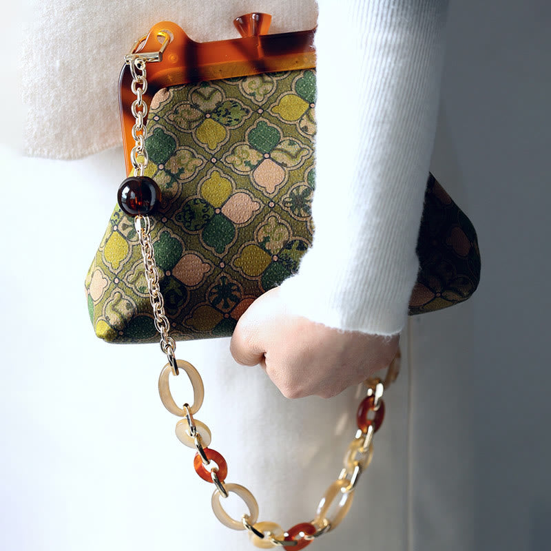 Nimara Ritual Green Leaves Handbag Metal Chain Crossbody Bag Shoulder Bag Cellphone Bag