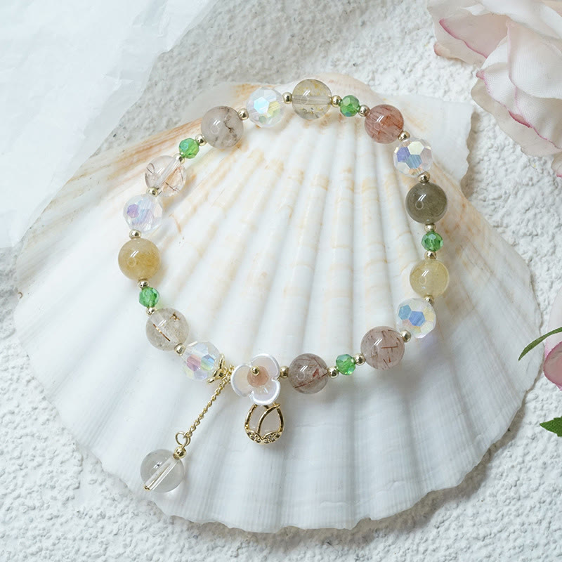 Nimara Ritual Strawberry Quartz Rutilated Quartz Fluorite Flower Healing Bracelet
