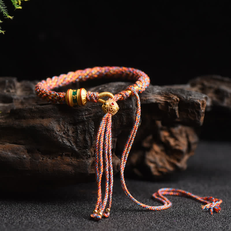 Nimara Ritual Tibetan Handmade Luck Prayer Wheel Bead Charm Weave Colorful String Bracelet