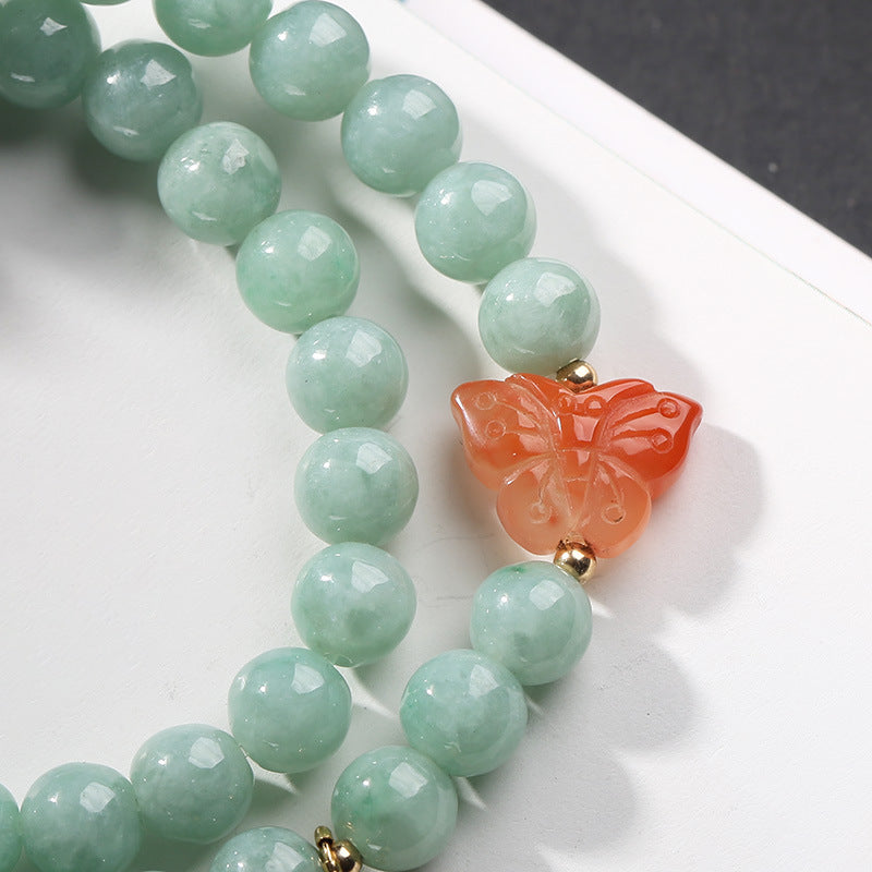 Nimara Ritual 925 Sterling Silver Natural Jade Amber Butterfly Luck Abundance Bracelet