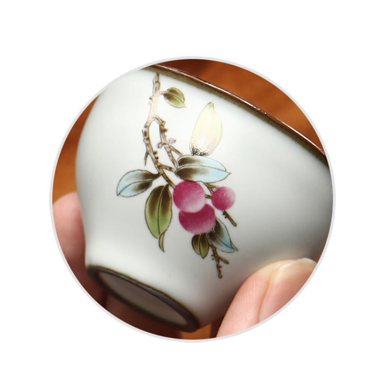 Nimara Ritual Loquat Lychee Snow Scenery Landscape Grape Apple Ceramic Teacup Kung Fu Tea Cup