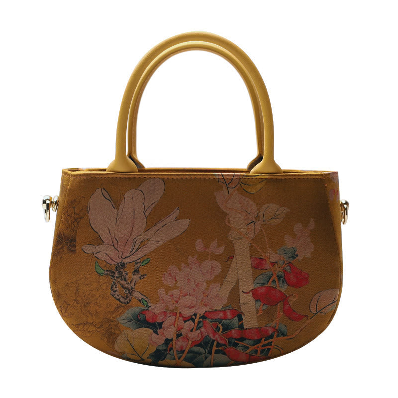 Nimara Ritual Vintage Flower Peony Metal Chain Zipper Handbag Crossbody Bag Shoulder Bag