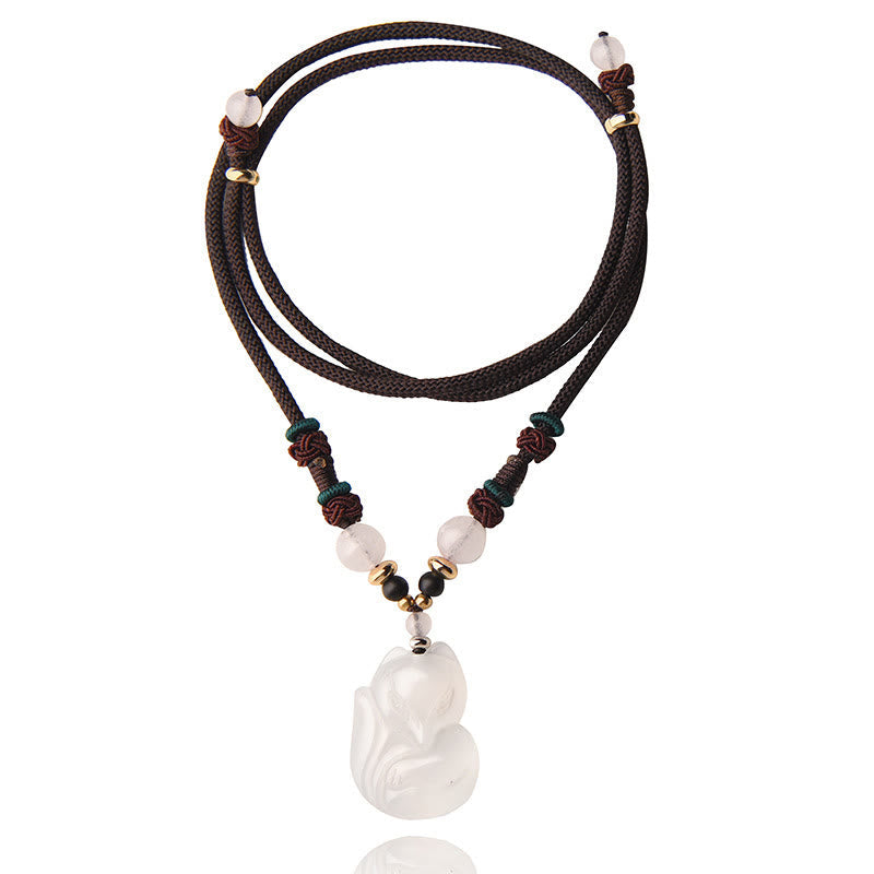 Nimara Ritual Chalcedony Fox Pink Crystal Bead Harmony String Necklace Pendant