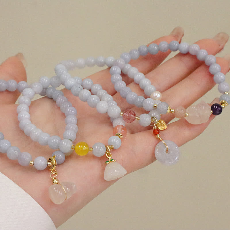 Nimara Ritual Natural Aquamarine Chalcedony Serenity Rabbit Gourd Cat Charm Bracelet