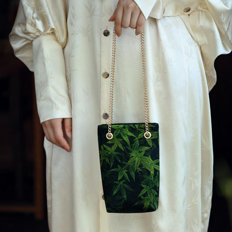 Nimara Ritual Small Maple Leaf Persimmon Metal Chain Crossbody Bag Shoulder Bag Cellphone Bag