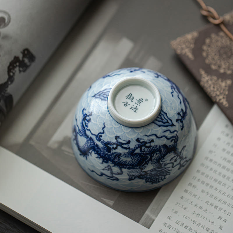 Nimara Ritual Blue Dragon Design Ceramic Teacup Kung Fu Tea Cups