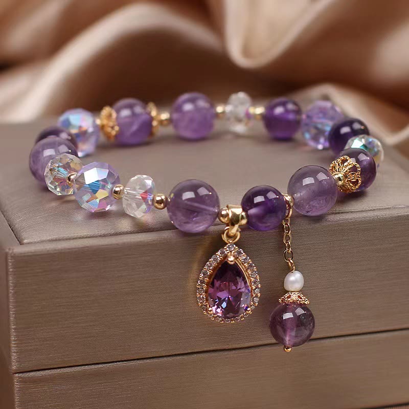 Nimara Ritual Natural Amethyst Zircon Love Heart Healing Soul Charm Bracelet