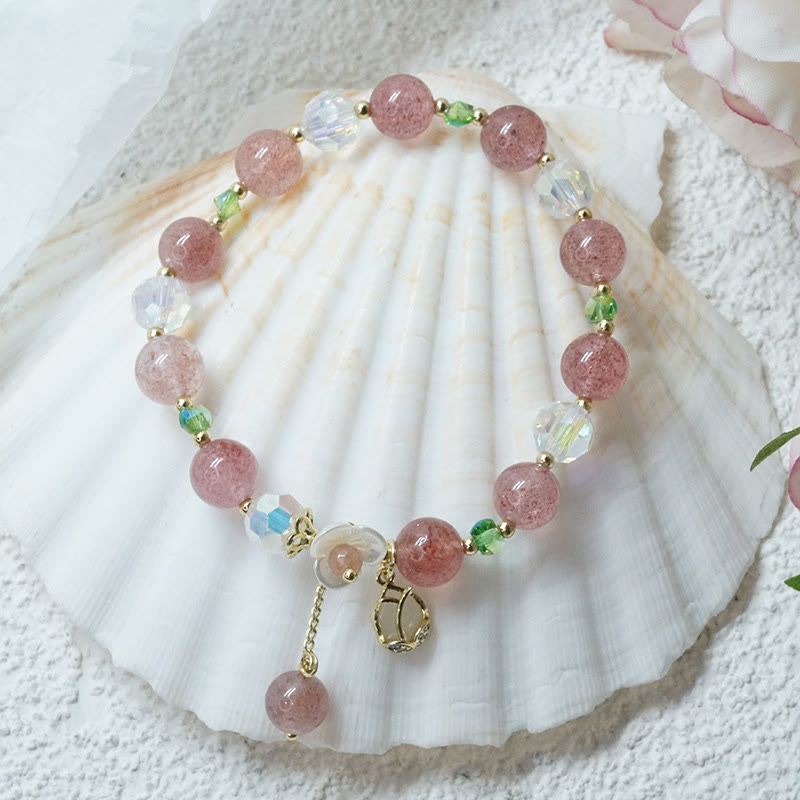 Nimara Ritual Strawberry Quartz Rutilated Quartz Fluorite Flower Healing Bracelet