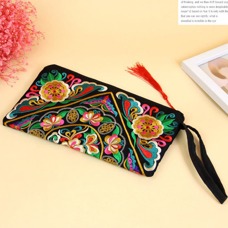 Nimara Ritual Dragon Butterfly Cosmos Flower Embroidery Wallet Shopping Purse