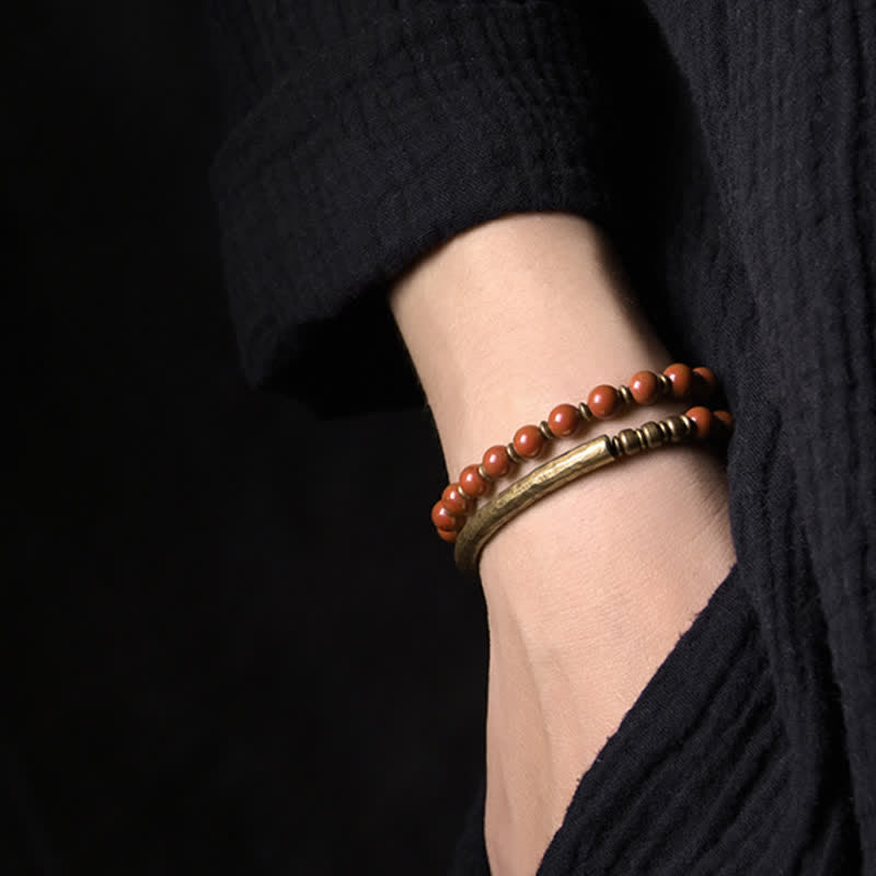 Nimara Ritual Red Jasper Moss Agate Black Obsidian Crystal Copper Peace Couple Bracelet