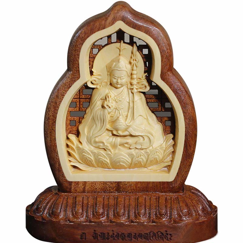 Nimara Ritual Guru Rinpoche Buddha Padmasambhavan Serenity Wood Engraved Statue Figurine Decoration