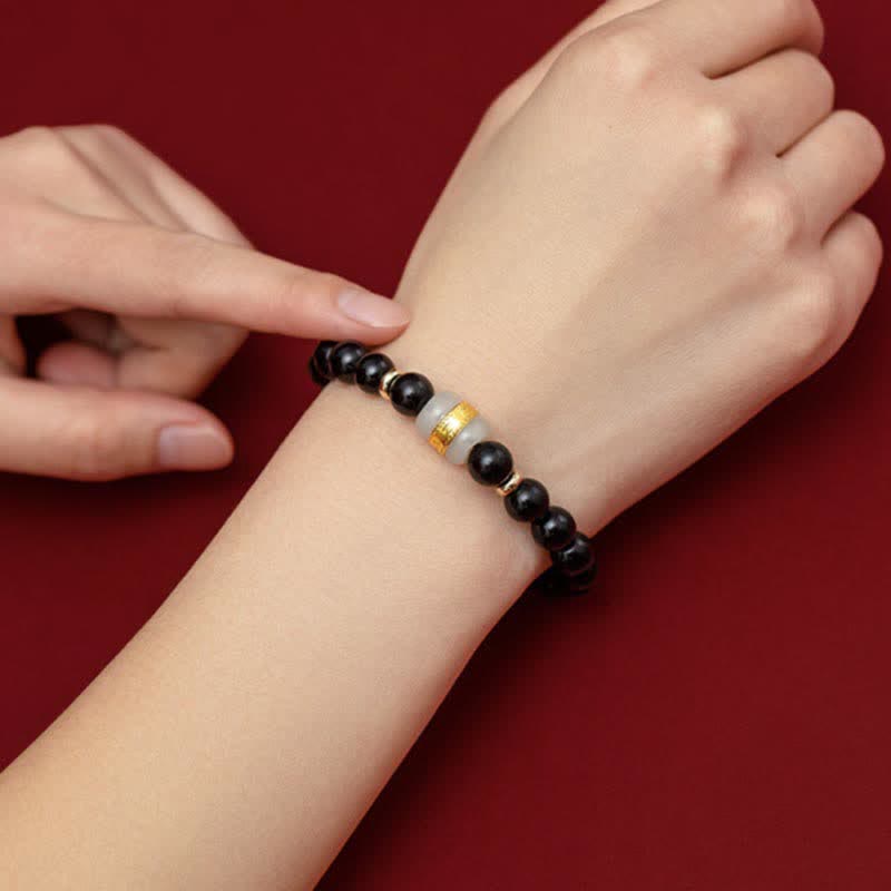 Nimara Ritual Black Obsidian Jade Om Mani Padme Hum Strength Couple Magnetic Bracelet