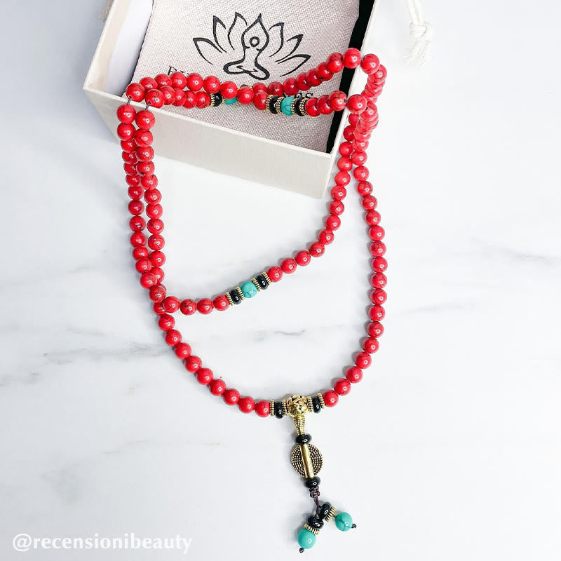 Nimara Ritual Tibetan Mala Red Turquoise Lucky Necklace Bracelet