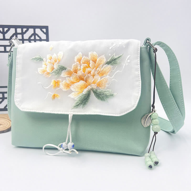 Nimara Ritual Embroidered Camellia Epiphyllum Gardenia Sakura Flowers Crossbody Bag Shoulder Bag Cellphone Bag