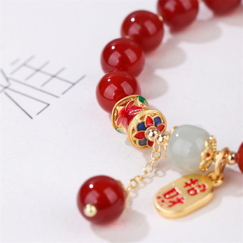 Nimara Ritual Natural Red Agate Jade Confidence Fortune Blessing Charm Bracelet