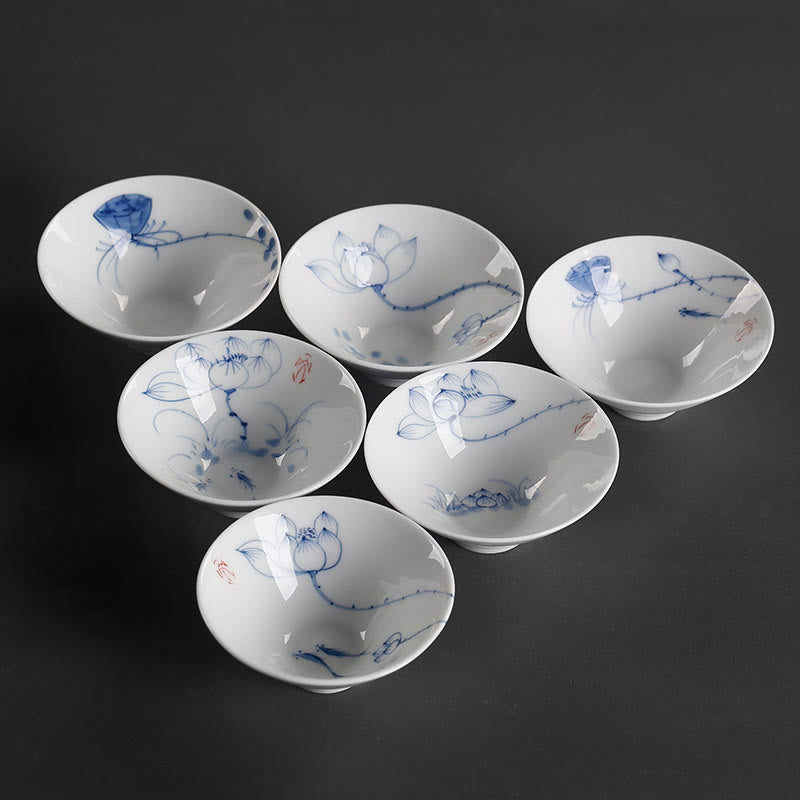 Nimara Ritual Vintage Plum Orchid Bamboo Chrysanthemum Lotus Koi Fish Ceramic Teacup Kung Fu Tea Cups