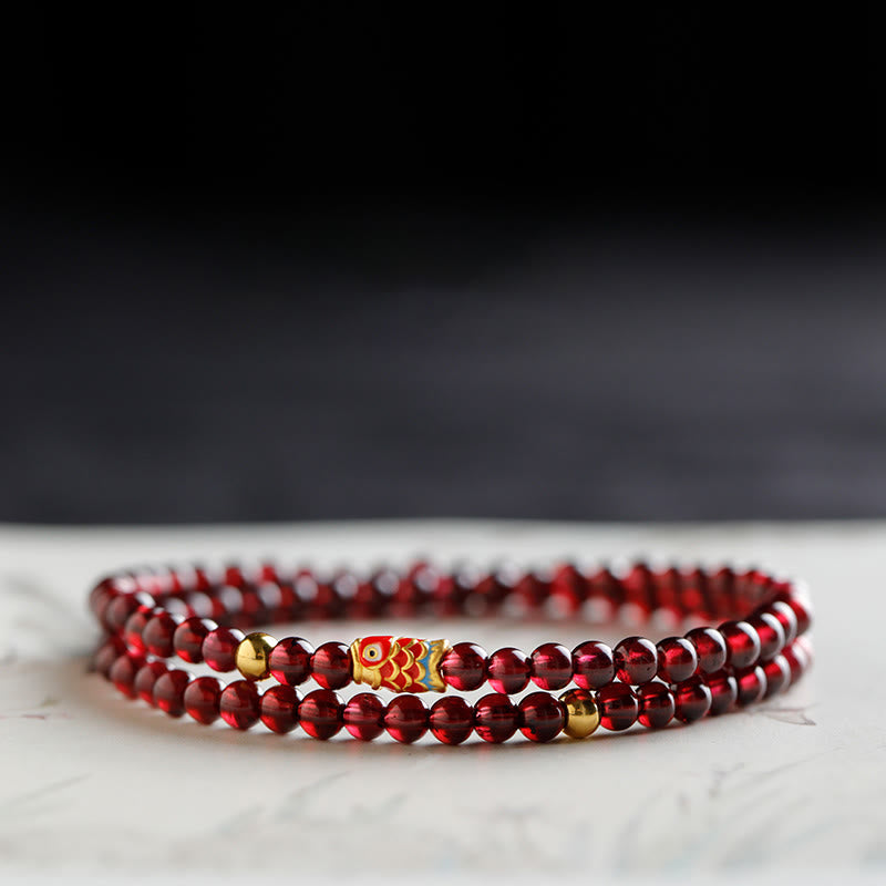 Nimara Ritual 999 Gold Koi Fish Natural Garnet Protection Bracelet
