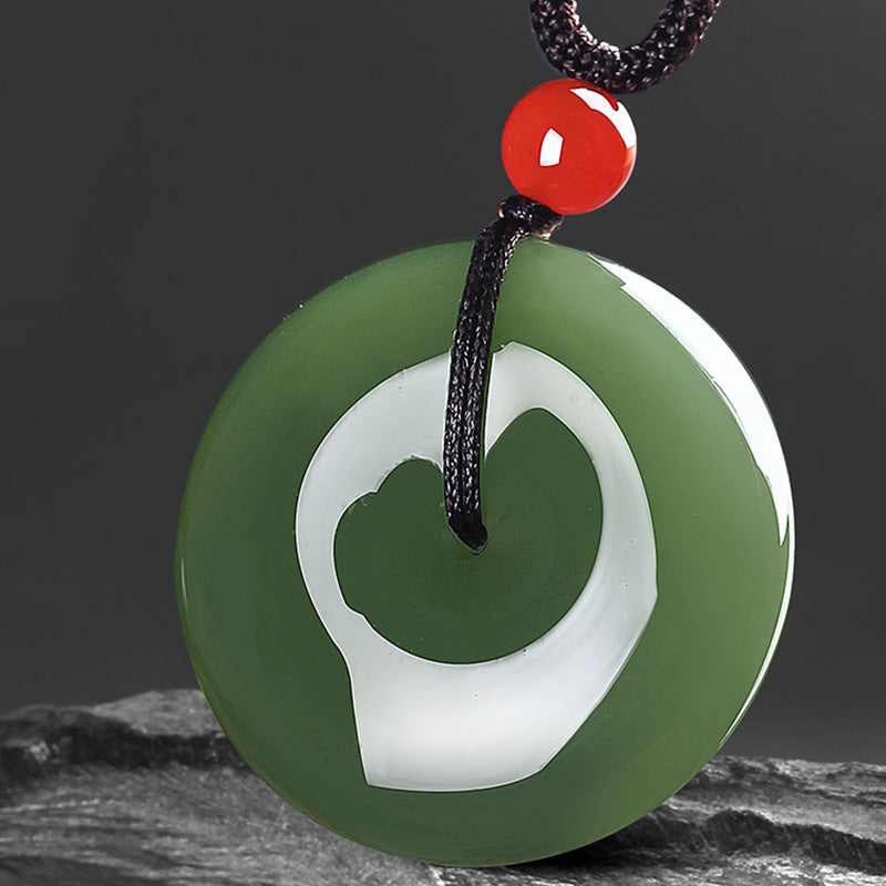 Nimara Ritual Natural Round Jade Peace Buckle Prosperity Necklace String Pendant