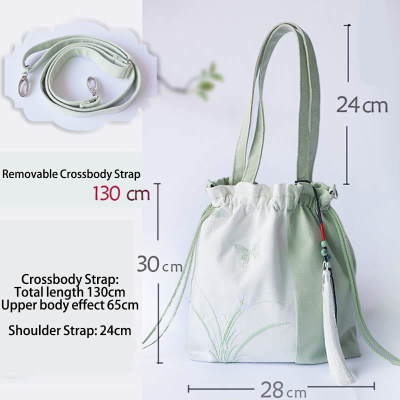 Nimara Ritual Embroidered Grass Flowers Cherry Blossom Canvas Tote Crossbody Bag Shoulder Bag Handbag