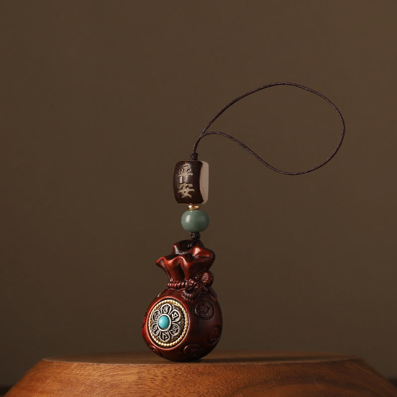 Nimara Ritual Small Leaf Red Sandalwood Green Sandalwood Money Bag Om Mani Padme Hum Rotatable Protection Hanging Decoration