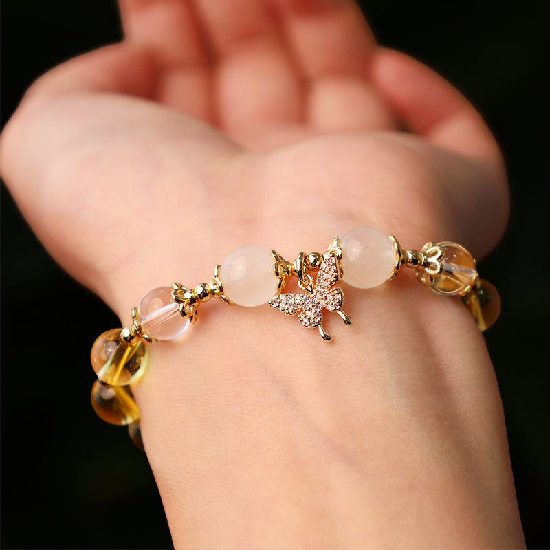 Nimara Ritual Citrine Moonstone Butterfly Charm Prosperity Protection Bracelet